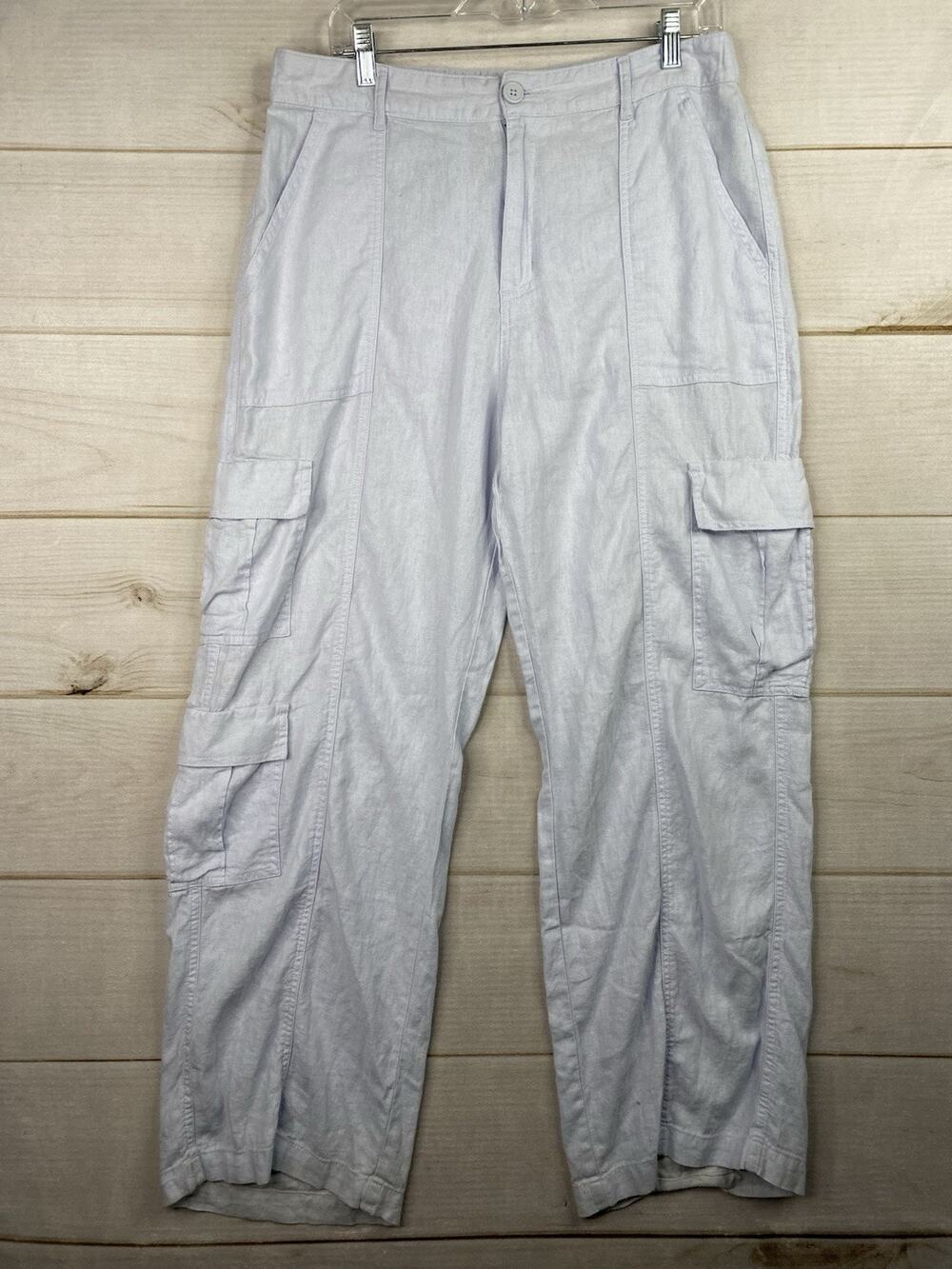 Aeropostale Womens Cargo Pants Sz L Baby Blue Linen Blend High Rise Straight Leg